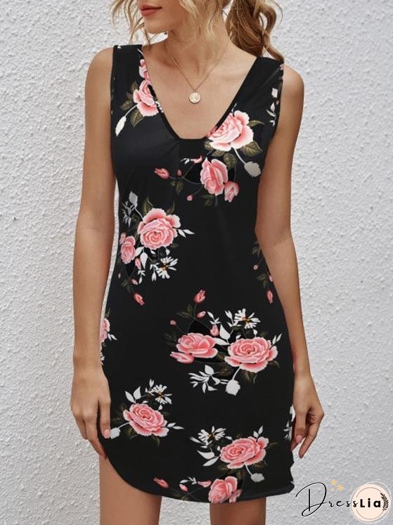 Casual V-neck Sleeveless Printed Dress
