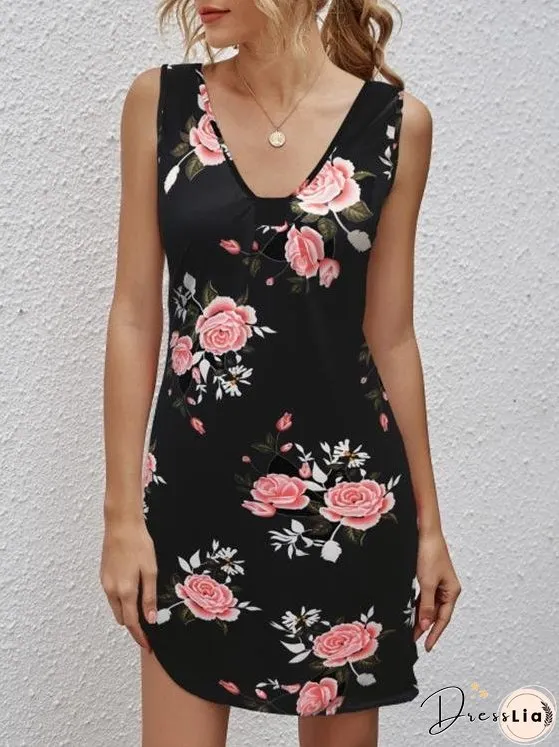 Casual V-neck Sleeveless Printed Dress