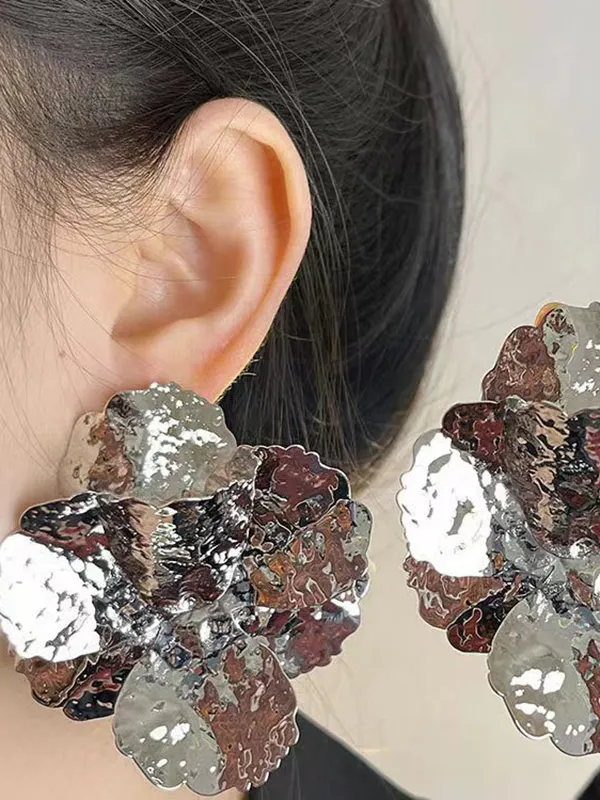 Shiny Flower Shape Earrings Accessories SILVER-One_size