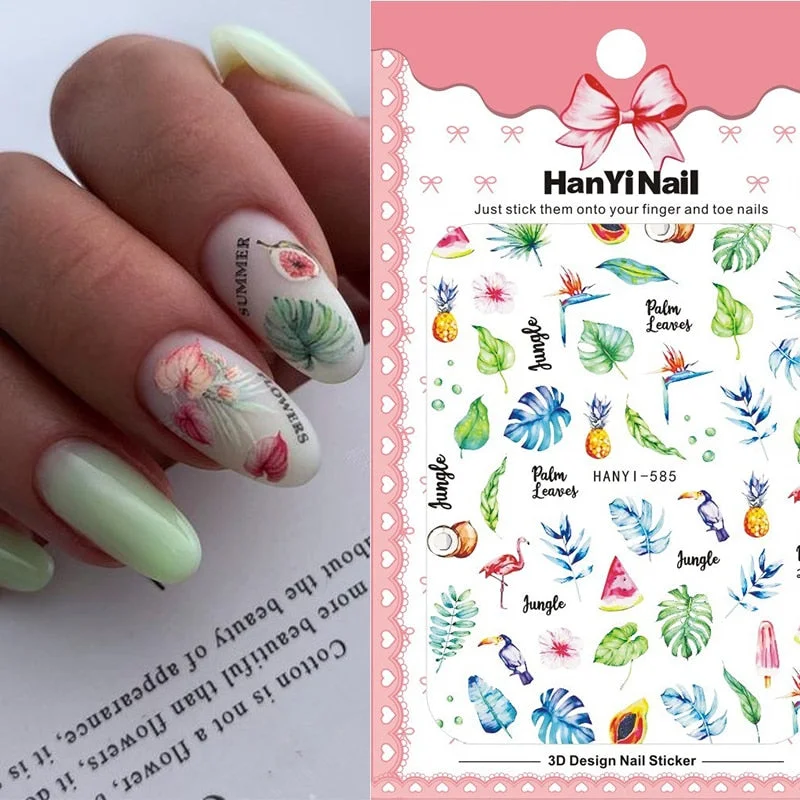 Holographic Fall Nail Foils Stickers Flower Leaf Maple Plants Self Adhesive Transfer Decals Sliders 3D Charms Nail Art Decor-Nail Inspo