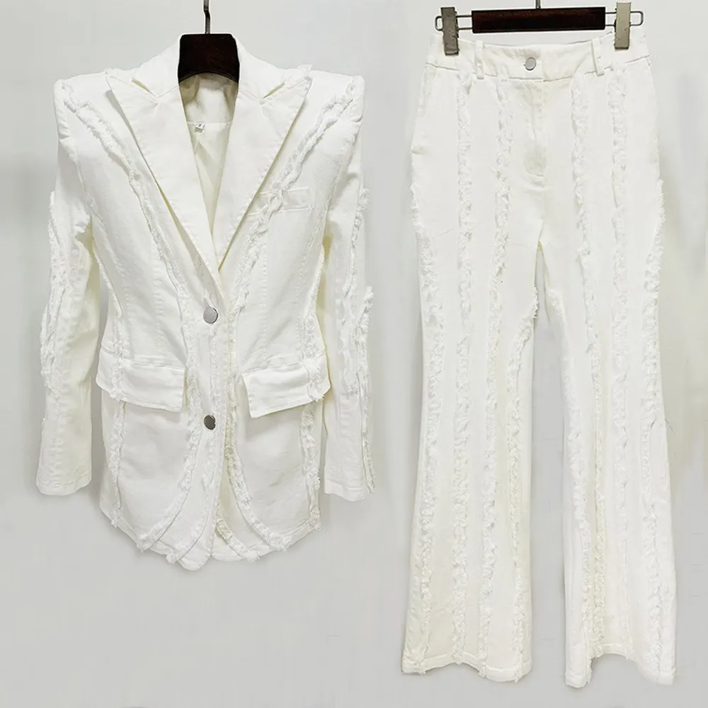 Nigikala Nigikala New Star Fashion Thick Shoulder Pad Tuxedos Denim Jacket Jeans