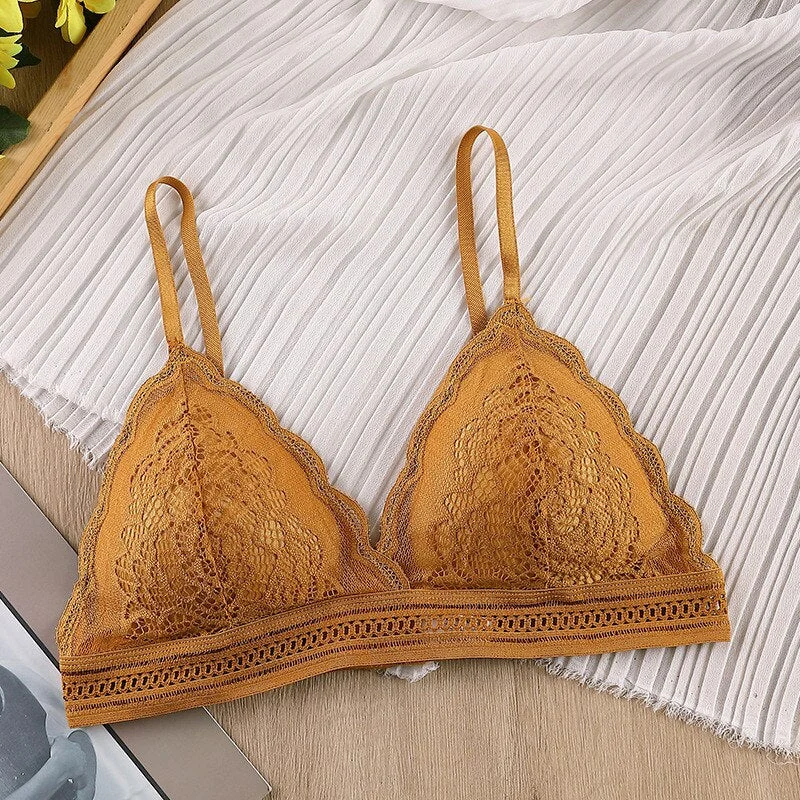 Women Lace Bra Seamless Underwear Push Up Backless Vest Sexy Padded Bralette Lingerie Triangle Cup Ultrathin Bra Female Intimate