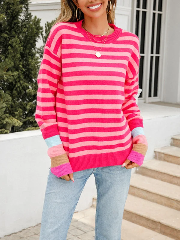 Crewneck Striped Knit Pullover Sweater