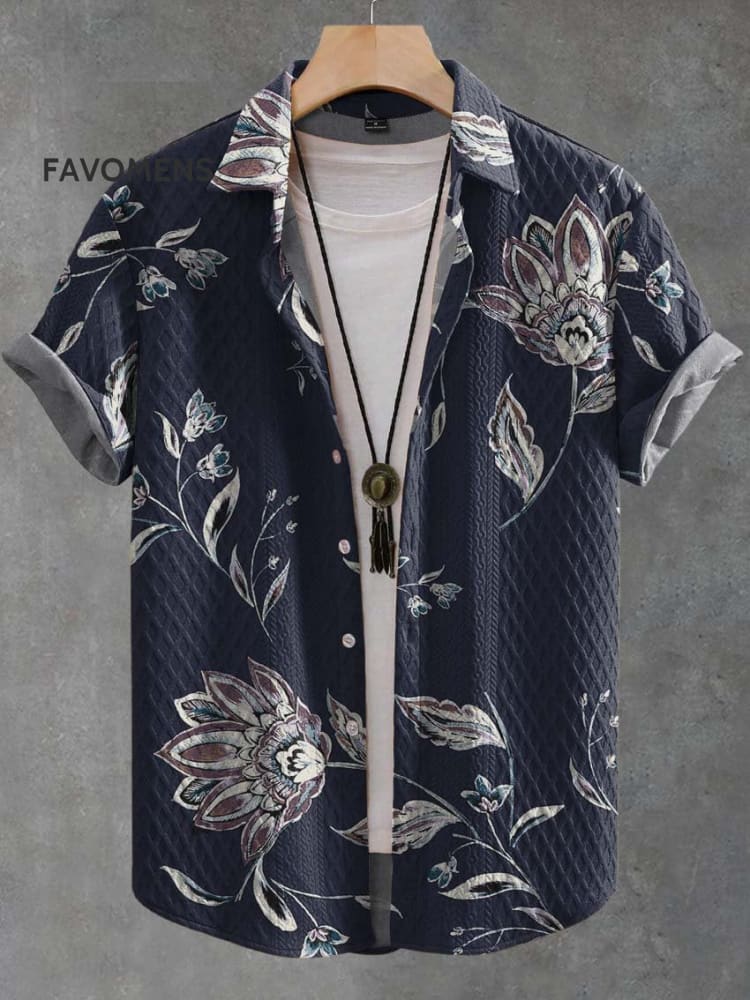 Retro Elegant Flower Decorative Pattern Casual Jacquard Shirt Multicolor / S