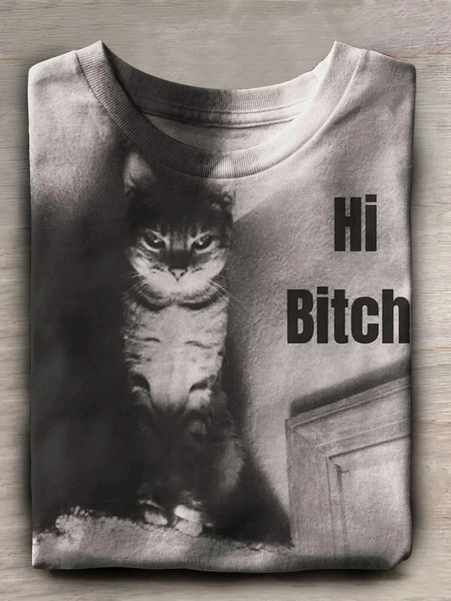 Eagerlys Cat Print Casaul Short Sleeve T-shirt Eagerlys