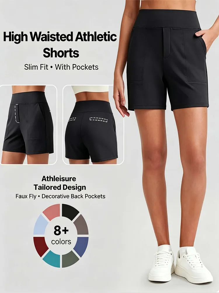 Women&rsquo;s High-Waist Athletic Shorts &ndash; Running & Yoga Summer Shorts with Pockets