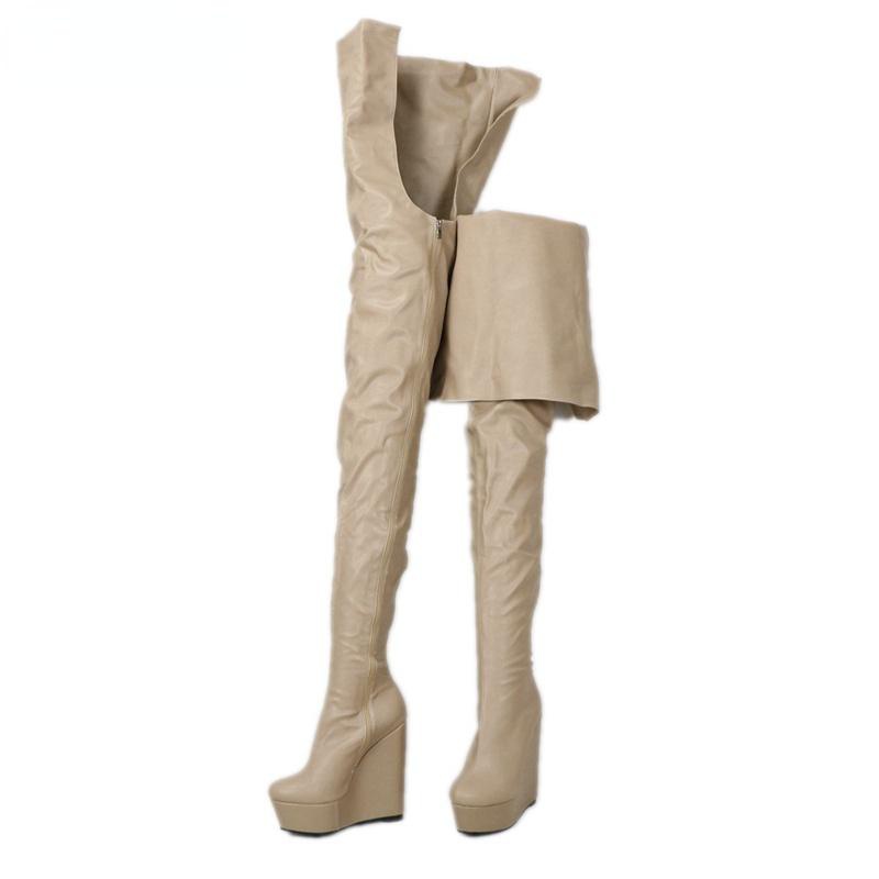 TAAFO Pump Crotch Thigh Boots Wedges Platform Extreme Long 85Cm Inside 125Cm Outside Shaft Length Pants Boots Height Increasing Shoes