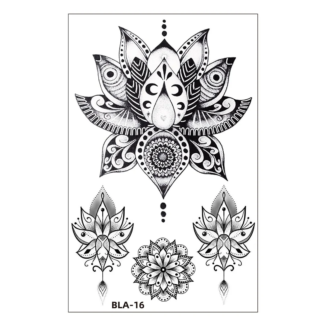 Women Waterproof Temporary Tattoo Sticker Mandala Flower Tatoo Elephant Feather Body Art Water Transfer Clavicle Temporary Tatto