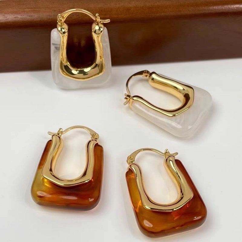 1 Pair Vintage Style Minimalist Streetwear U Shape Amber Copper 18K Gold Plated Earrings