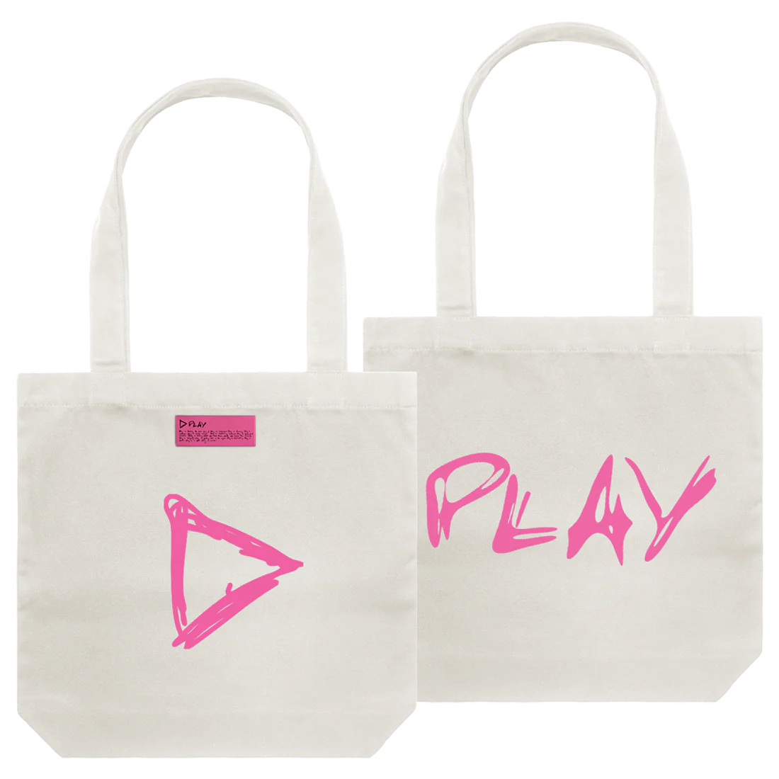 "Brand Name logo cotton canvas tote bag with album print on both sides"