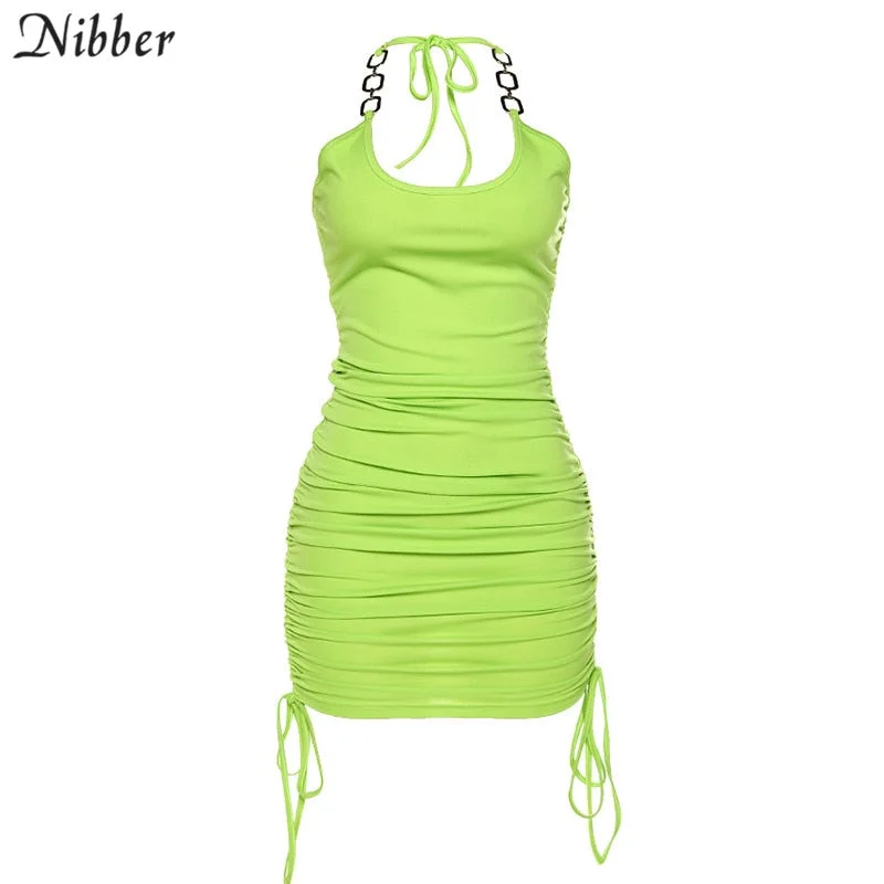 NIBBER 2021 summer club beach vacation party night sling dress For women sexy fashion solid color skinny mini wrap dress female