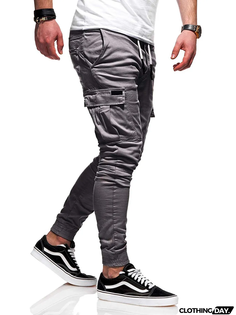 Fall/Winter Patch Pocket Tight Pants Tie Elastic Sports Slack Long Casual Pants Jogger Pants