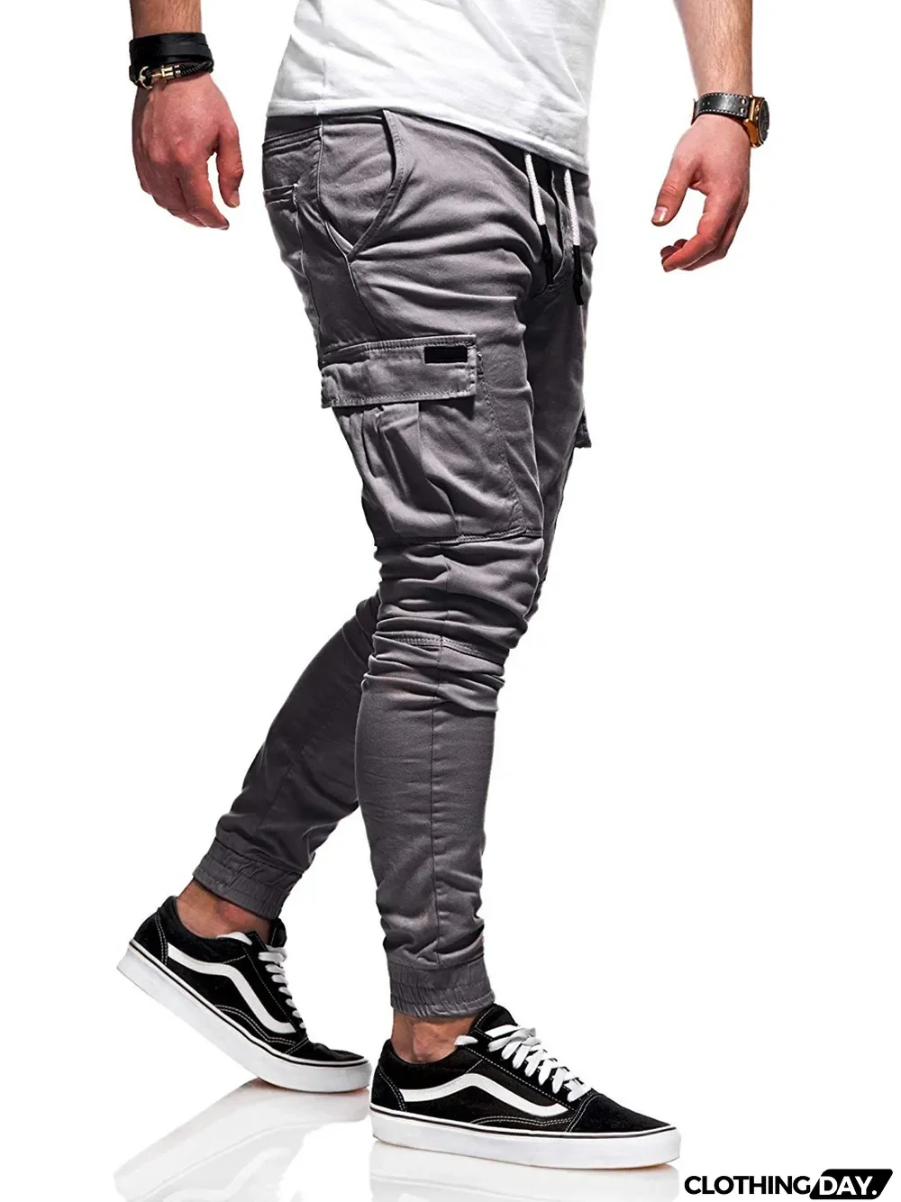 Fall/Winter Patch Pocket Tight Pants Tie Elastic Sports Slack Long Casual Pants Jogger Pants