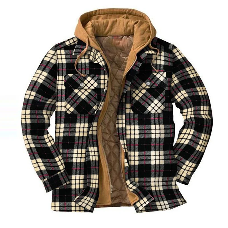 Mens Winter Plaid Thick Casual Jacket、、URBENIE