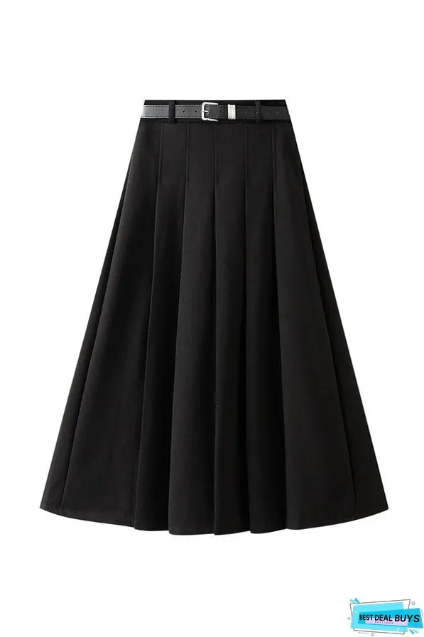 Designed wide pleated woolen pleated skirt