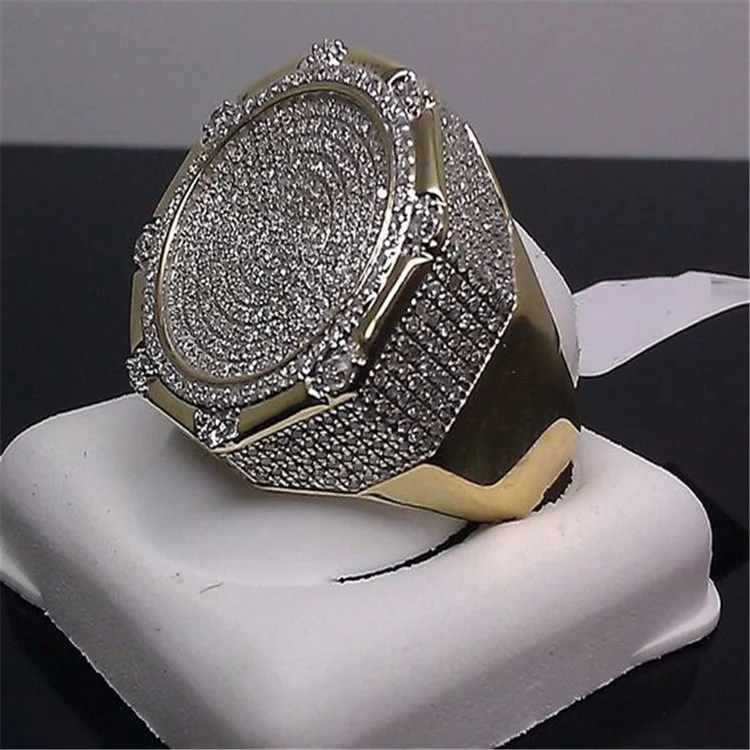 Luxury Punk Hip Hop Gold Ring for Men Iced Out Jewelry
