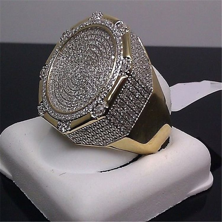 Luxury Punk Hip Hop Gold Ring for Men Iced Out Jewelry