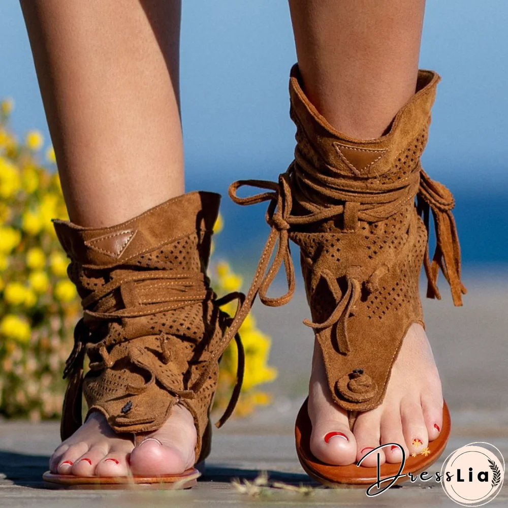 Women's Sandals Retro Gladiator Ladies Clip Toe Vintage Boots Casual Tassel Rome Fashion Summer Woman Shoes Female New