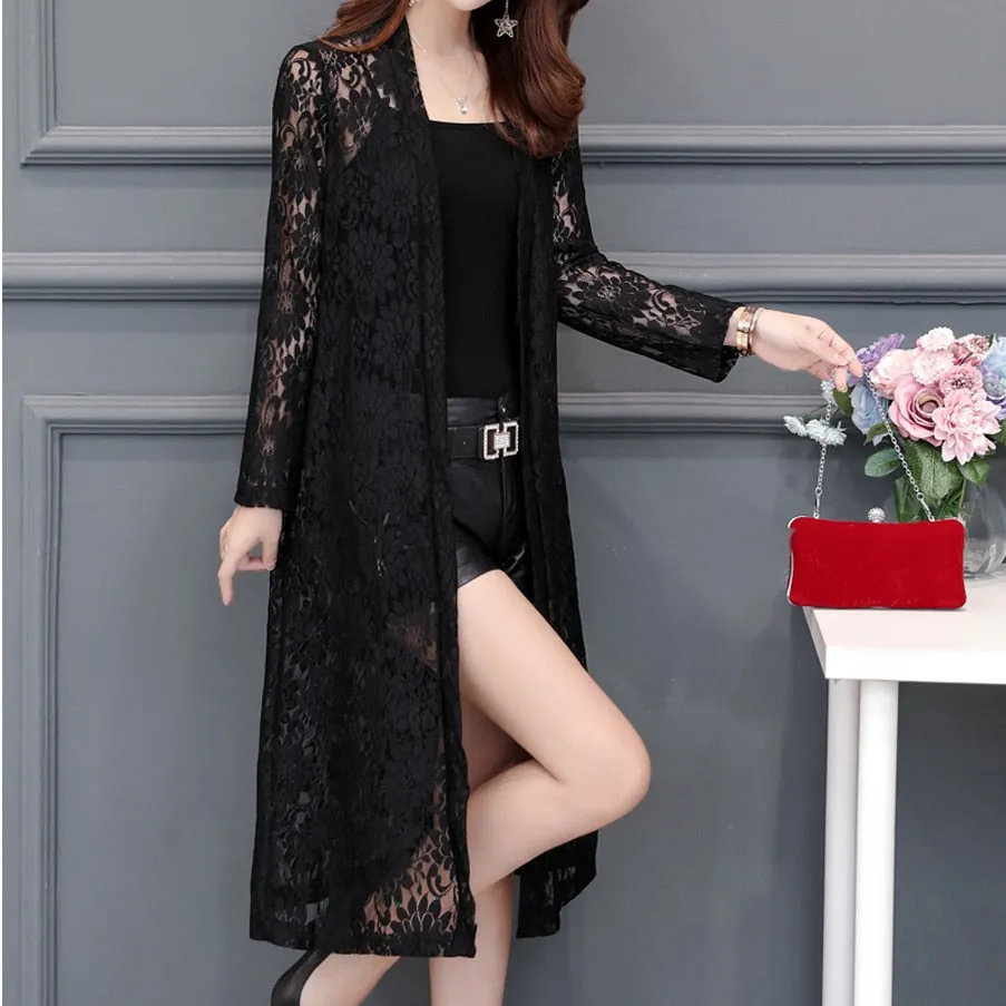 Lace Cardigan Women 2019 Summer Beach Cover Up Beachwear Plus Size L~4XL Tunic Robe Femme Bohemian Lady Blouses Cardigans Kimono