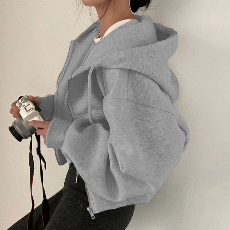 Brownm Hoodie Autumn Loose Long Sleeve Zipper Sweaters