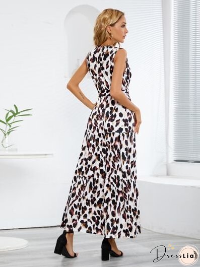 Tied Printed Surplice Tiered Tank Dress