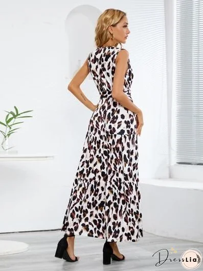 Tied Printed Surplice Tiered Tank Dress