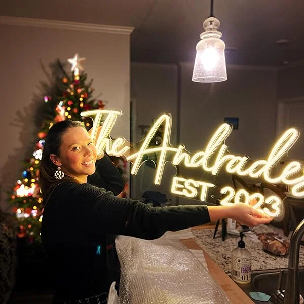 Custom Neon Signs Personalized, Large Led Neon Lights Signs for Name Wedding Logo Wall Decor,Neon Sign Customizable for Birthday Prom Party Signs or Bussiness Bar Signs 2024WeddingCustom