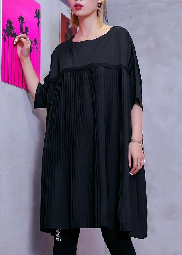 100% o neck Cinched Cotton clothes Women 18th Century black tunic Dress Summer