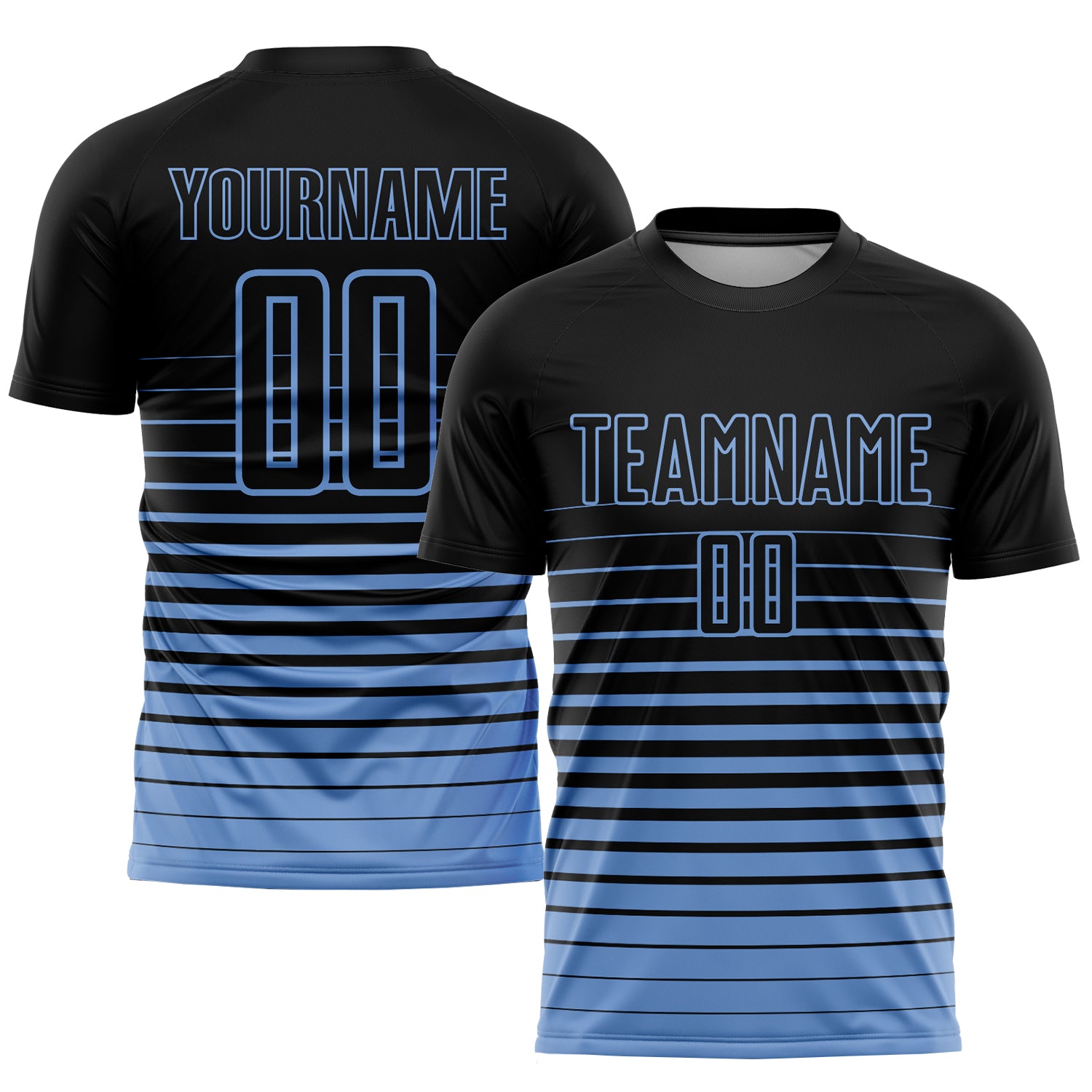 Custom Black Light Blue Pinstripe Fade Fashion Sublimation Soccer Uniform Jersey | captainssportss.com