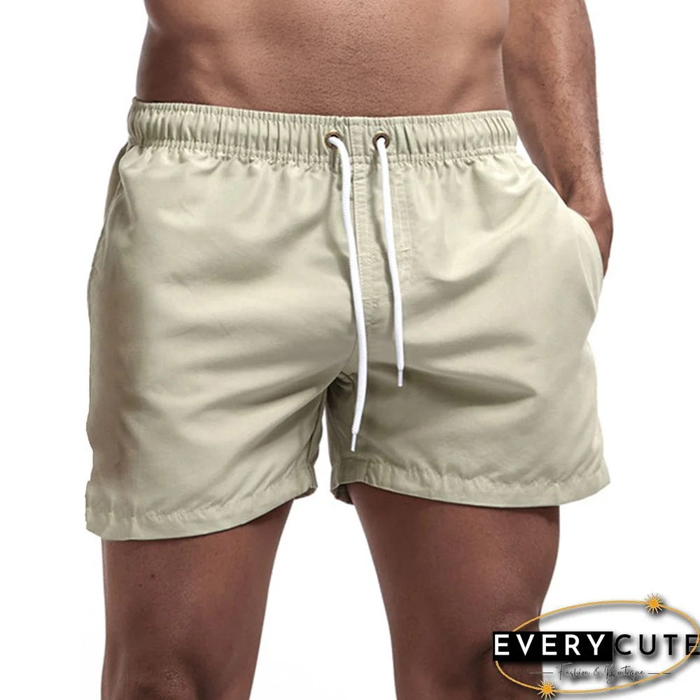 Light Coffee Solid Drawstring Pocket Men's Shorts