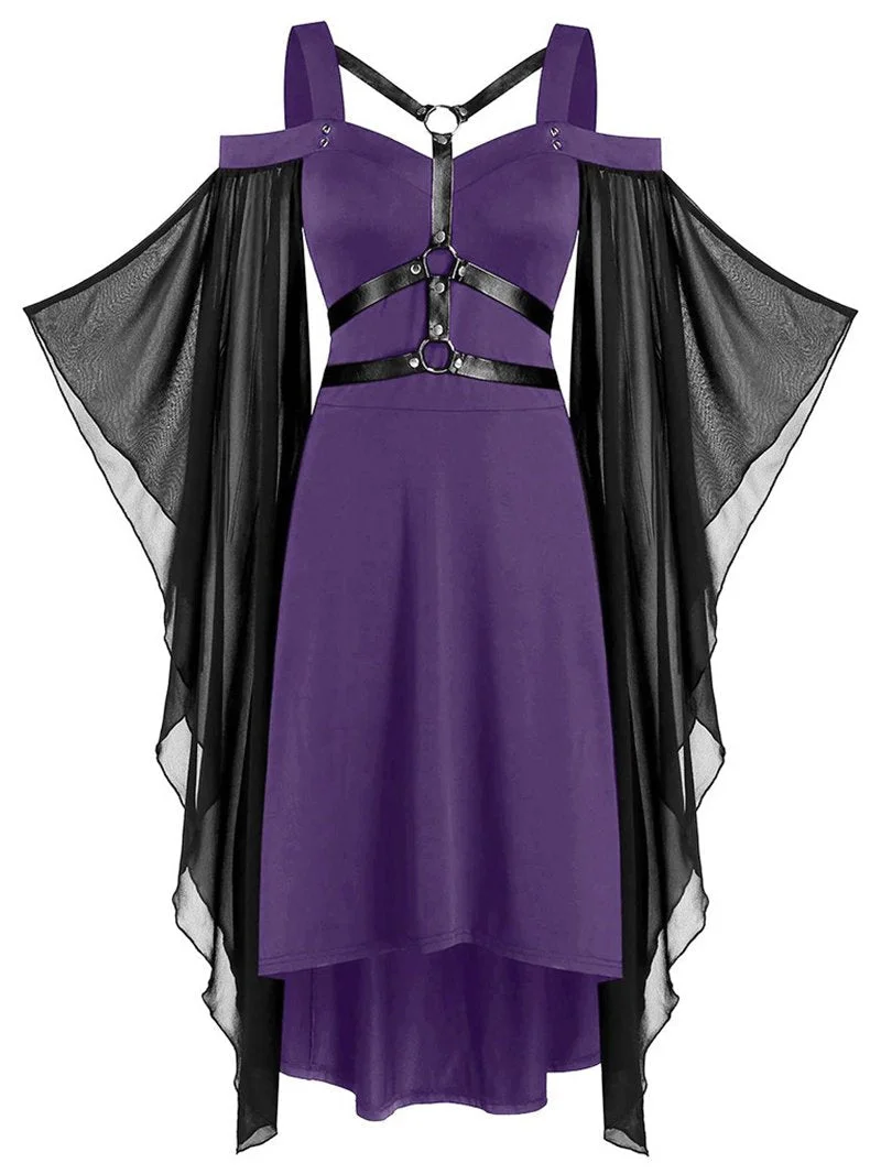 Gothic punk style mesh stitching strappy dress