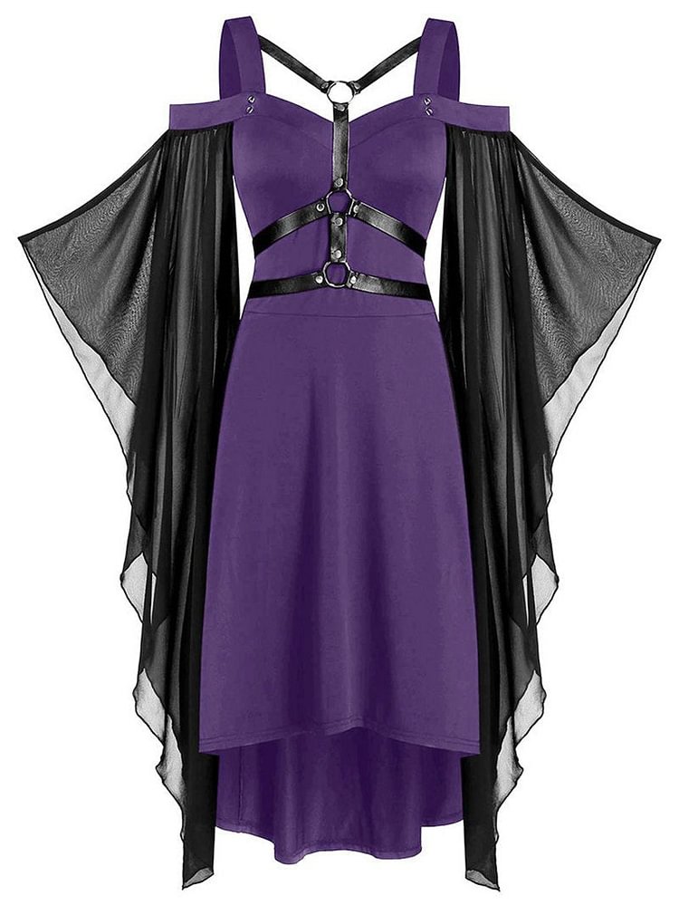 Gothic punk style mesh stitching strappy dress