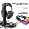 Headphone stand with 15w wireless charger, Suguder 4-in-1 charging station headphone stand for AirPods Max/Pro/2/3 iWatch 9/8/7/6/5/4/3/2/1/SE iPhone 15/ 14/13 /12/11/XS/XR/X for desktop desktop games