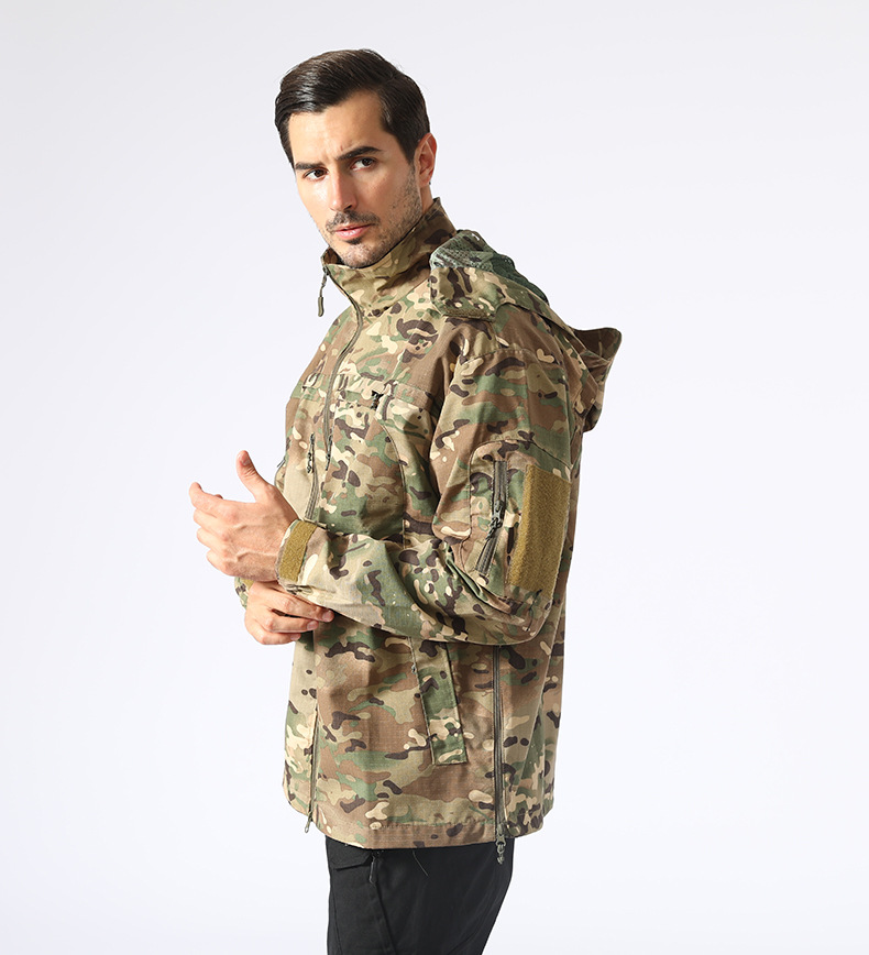Tactical Jacket Camouflage Windbreaker Hooded Stand Collar Jacket Tactical Jacket Camouflage Windbreaker Hooded Stand Collar Jacket