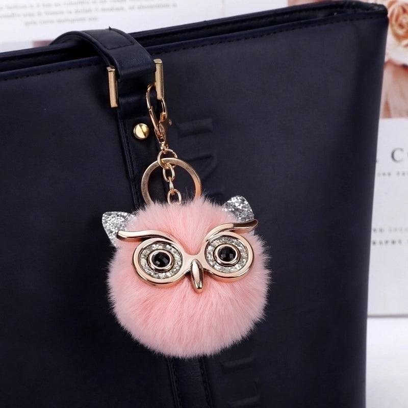 Cute Owl Plush Metal Sequins Rhinestones Bag Pendant Keychain