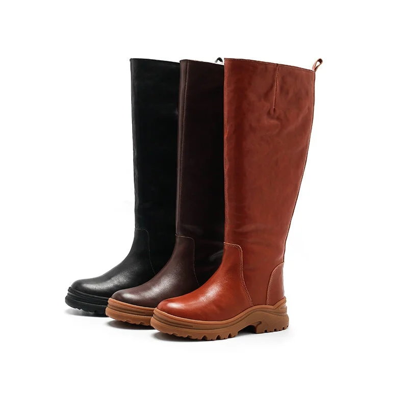 Leather Knee High Boots Snow Boots Have Fleece Lined for Cold Winter in Black/Brown/Coffee