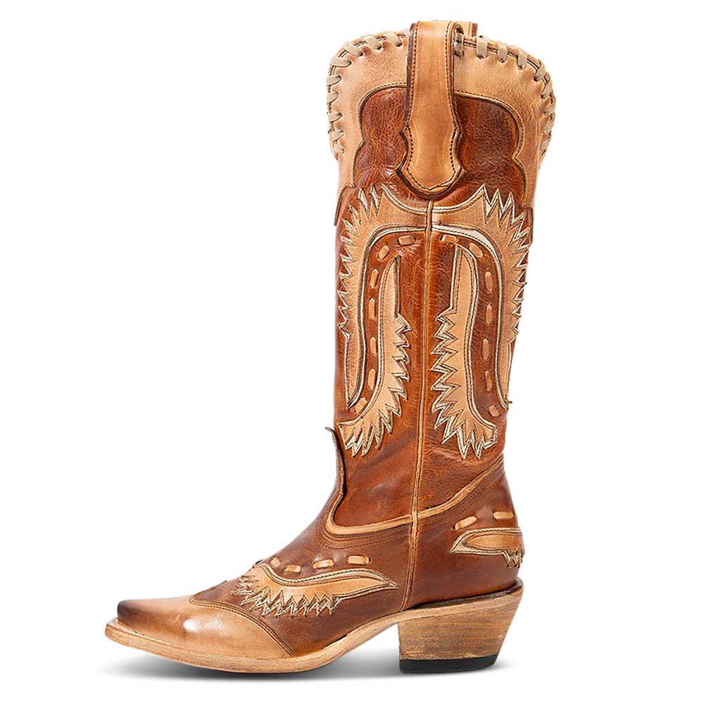 Vintage Distressed Block Heel Patchwork Brown Cowgirl Boots for Women Nicepairs