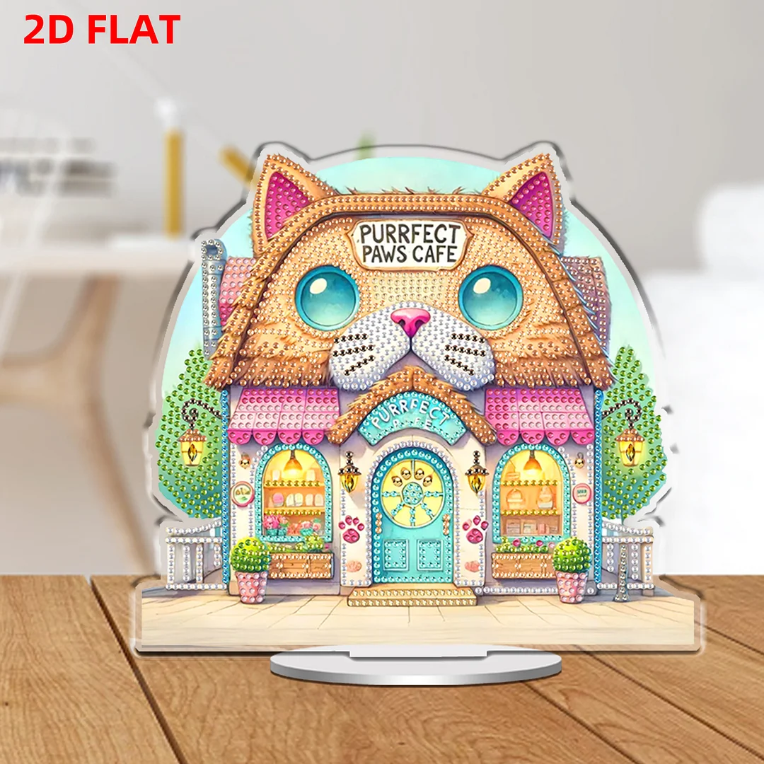 Cat House DIY 2D Flat Acrylic Desktop Diamond Art Kit 24x22cm Desktop Decor