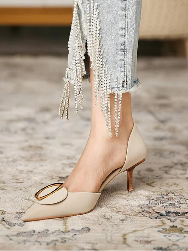 Fashion stiletto pointed toe side hollow buckle high-heeled shoes