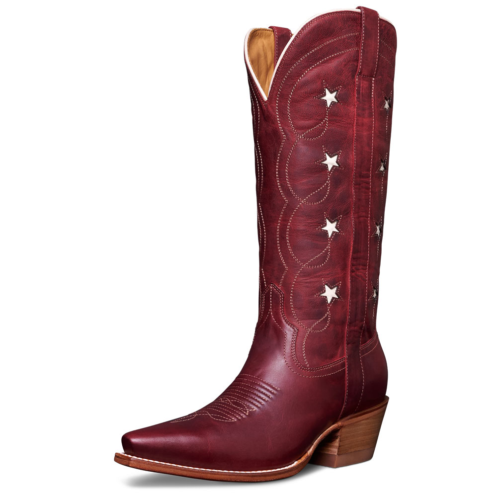 Maroon Snip Toe Chunky Heel Cowgirl Boots for Women with Star Inlay Nicepairs