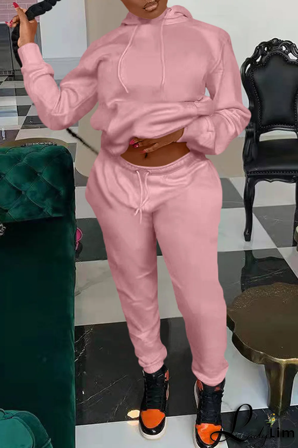 Blue Casual Solid Split Joint Hooded Collar Long Sleeve Two Pieces