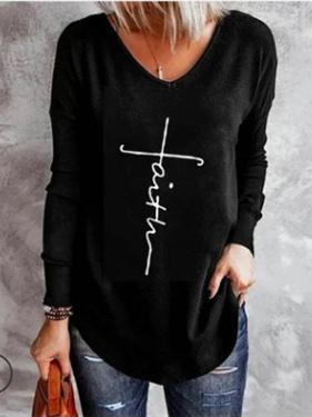 Women Long Sleeve V-neck Graphic Floral Printed Top