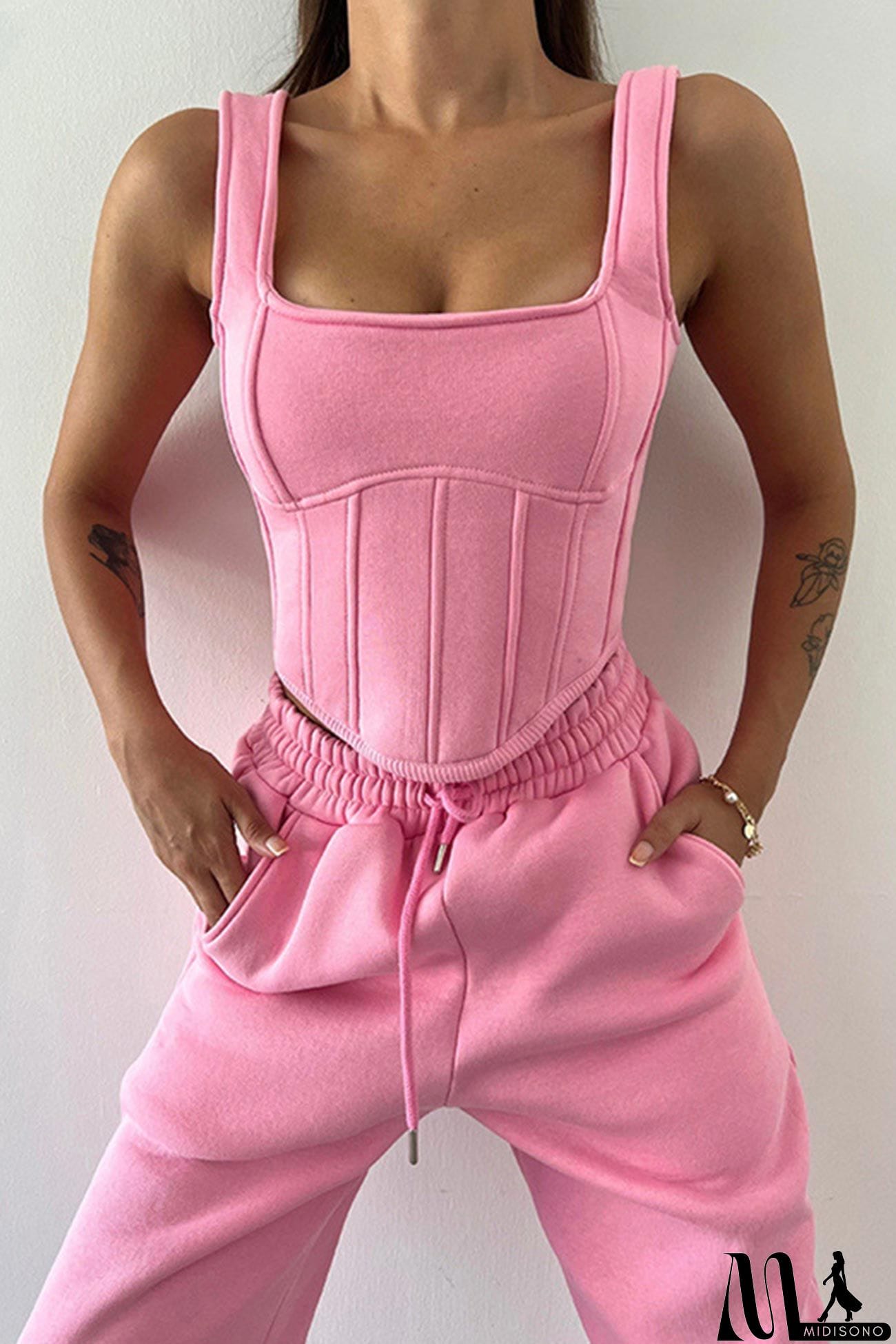 MidiSono - Cover-up Hoodie Corset Vest Three-piece Pants Suits