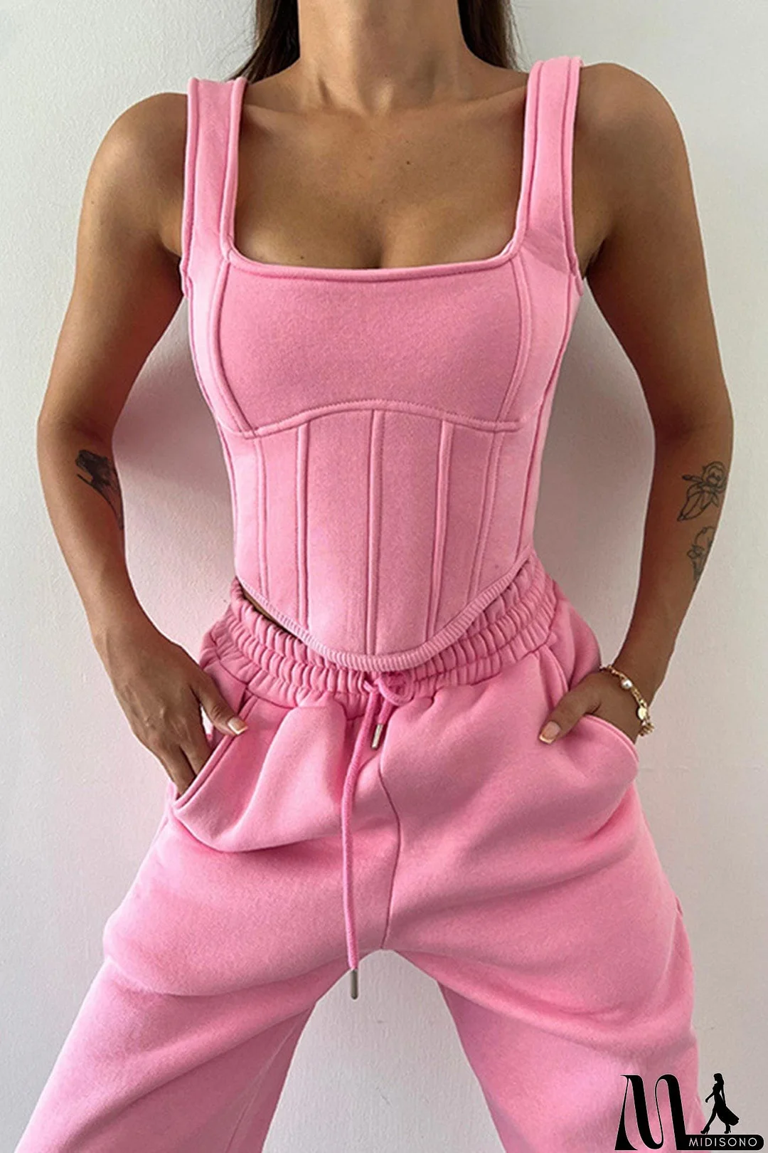 MidiSono - Cover-up Hoodie Corset Vest Three-piece Pants Suits