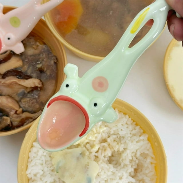 HOARBOEG Stereoscopic Handmade 3D Ceramic Frog Spoons Creative Frog Spoons High-Temperature Firing Ceramic Tablespoon Ugly and Funny Soup Spoon