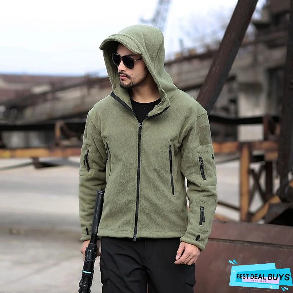 Military Fleece Tactical Jacket Solid Casual Hooded Jacket Army Zipper Coat Outdoor Thermal Ventilation Sports Polar Clothes