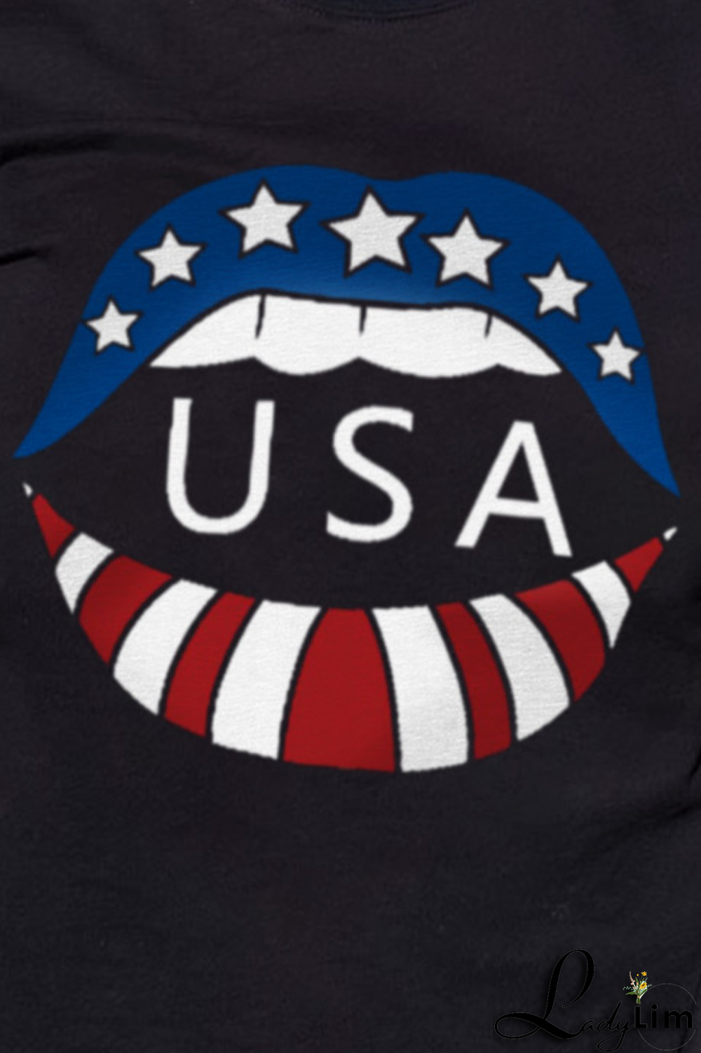 Black Fashion Casual Lips Printed Split Joint Letter O Neck T-Shirts