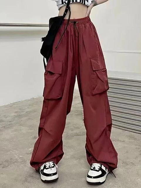 Women Punk Cargo Pants American Retro Streetwear Hip Hop Trousers Summer Fashion Bf Harajuku High Waist Wide Leg Pants