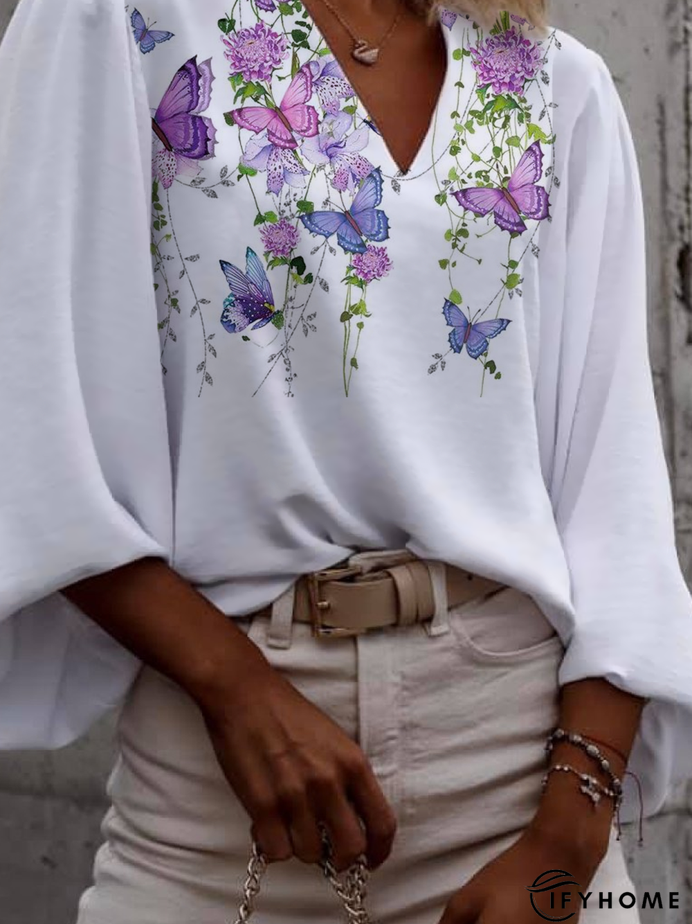 V Neck Butterfly Casual Top | IFYHOME