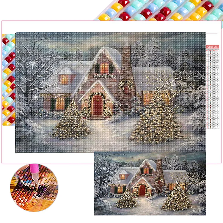 Christmas Snow Cottage 70*50CM (Canvas) Full Square Drill Diamond Painting gbfke